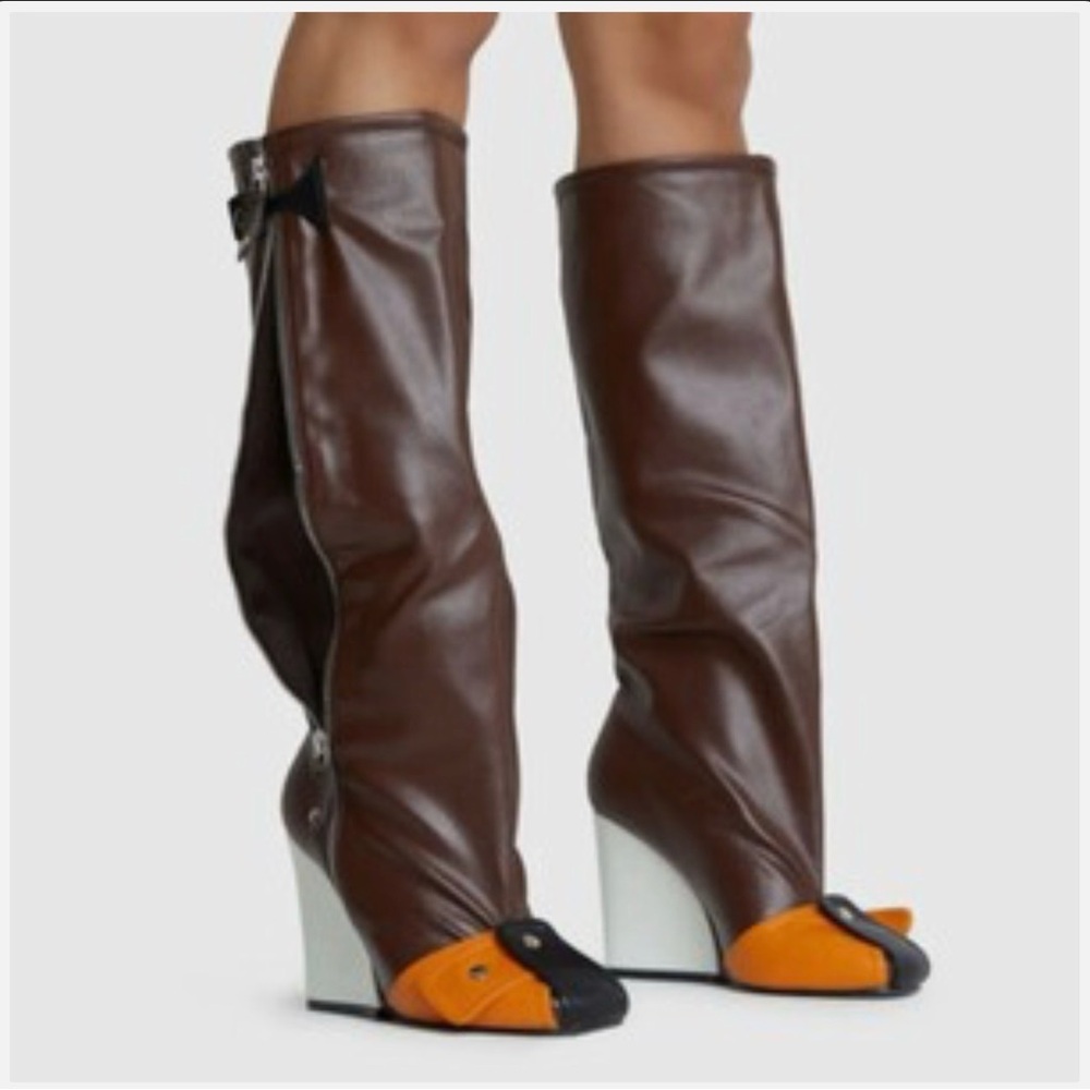 SHEIN Brown Knee-High Boots | Size 9 | Colorblock Block Heel Boots